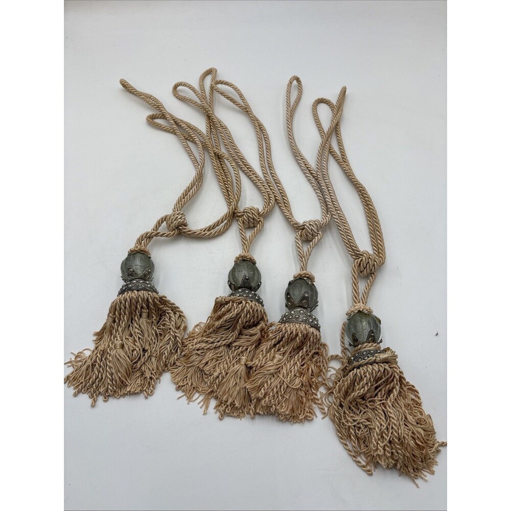 VTG 24” Ornate Large Tassel Drapery Tie Backs Corded Set of 4 Victorian 1960s